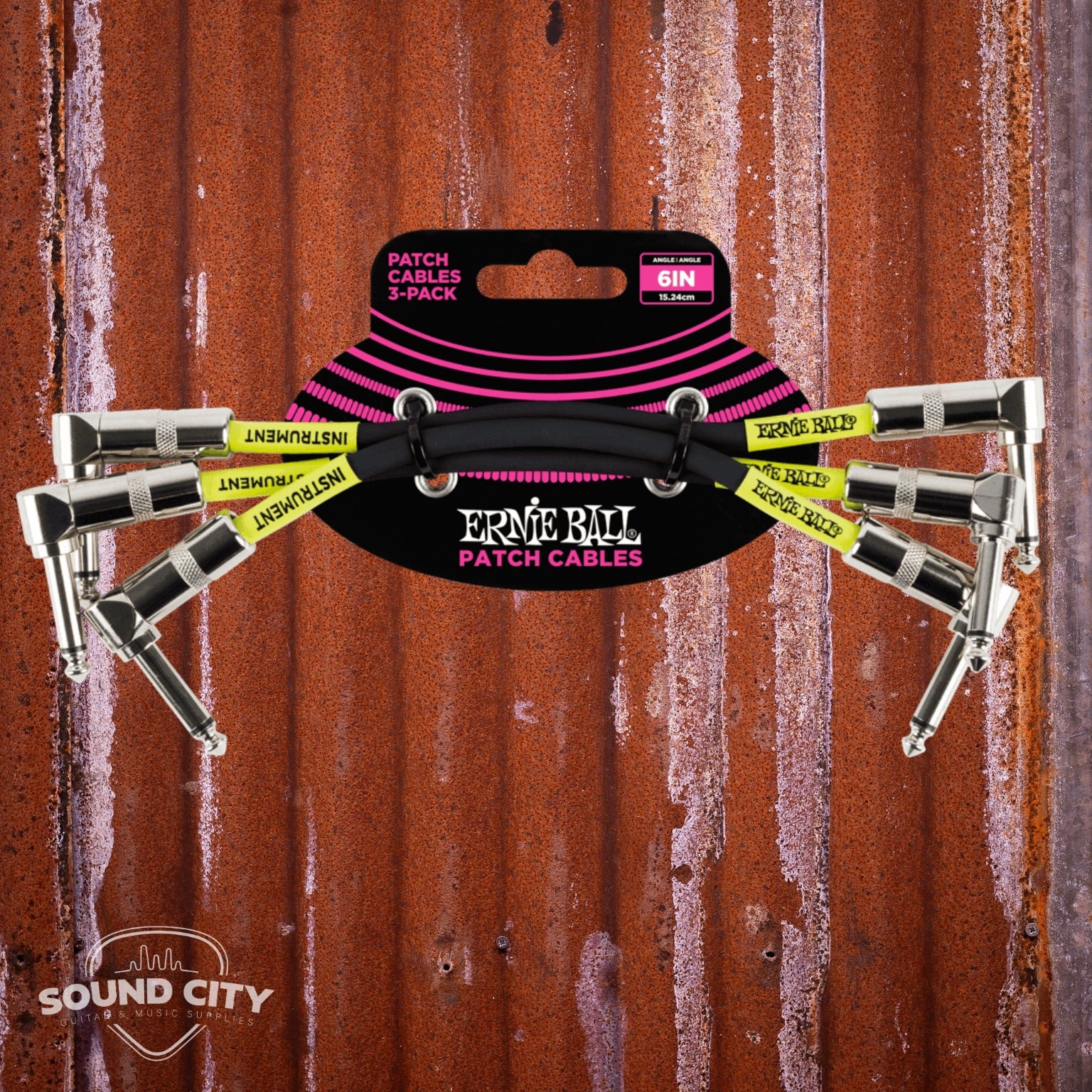 Ernie Ball 6050 Patchkabels 3 pack - haaks - 15cm BK