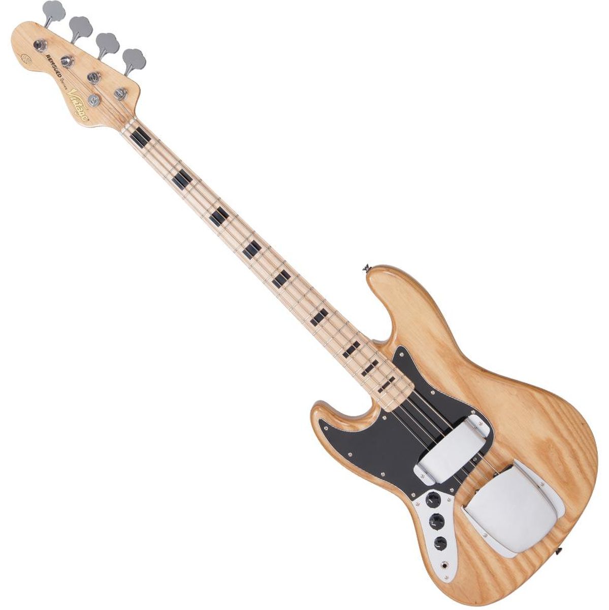 Vintage VJ74 Left Hand Bass - Maple Board - Natural Ash Body