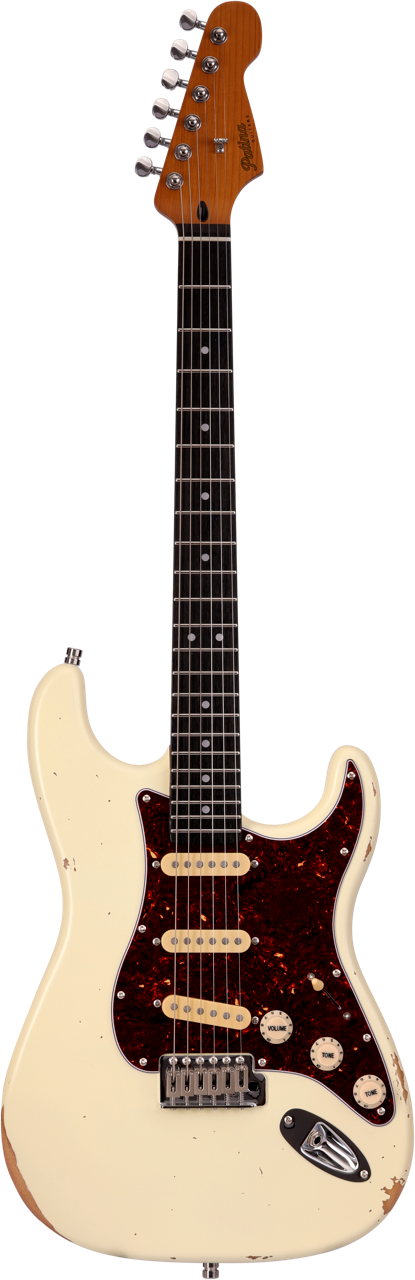 Patina PS-6 Olympic White Relic SSS S-Style Elektrische gitaar