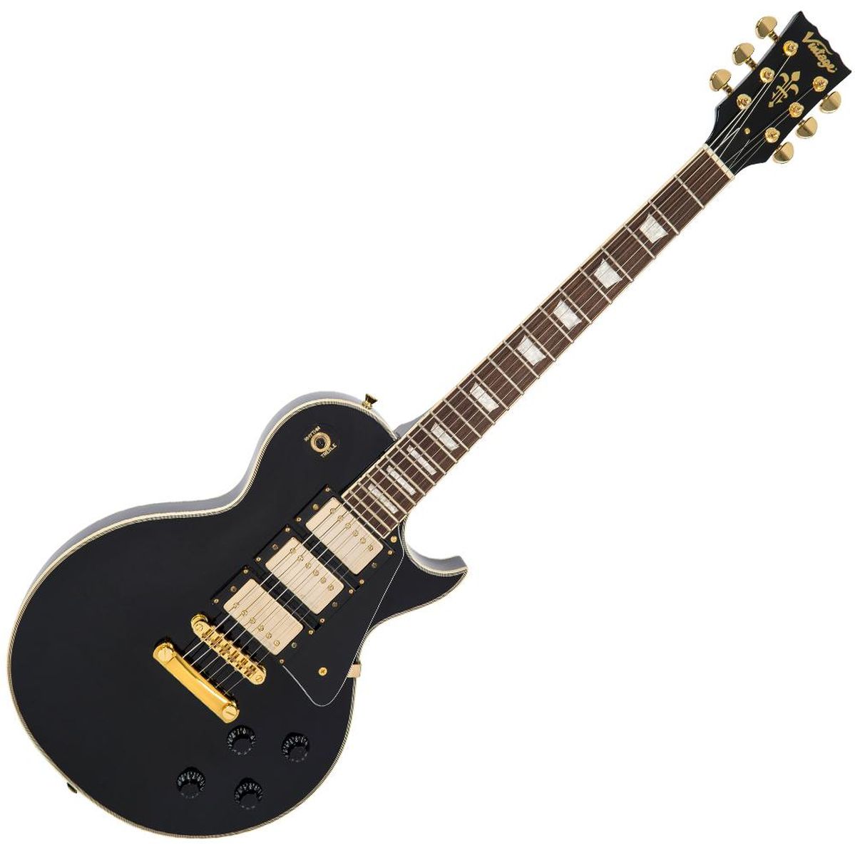 Vintage V100 3 Pick Up Guitar - Gold Harware - Boulevard Black