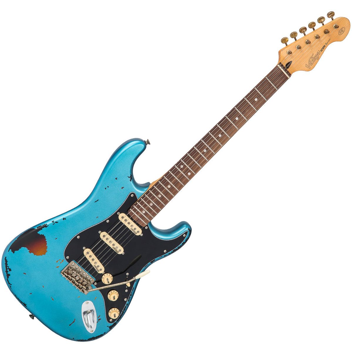 Vintage V6 Icon - Distressed Gun Hill Blue On Sunburst