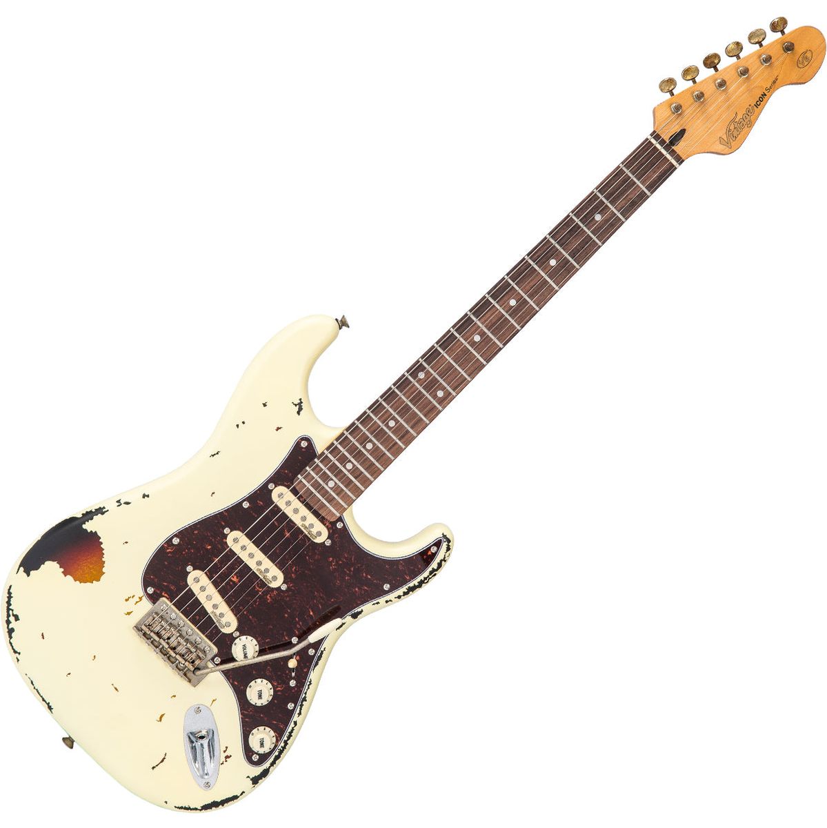 Vintage V6 Icon - Distressed White On Sunburst