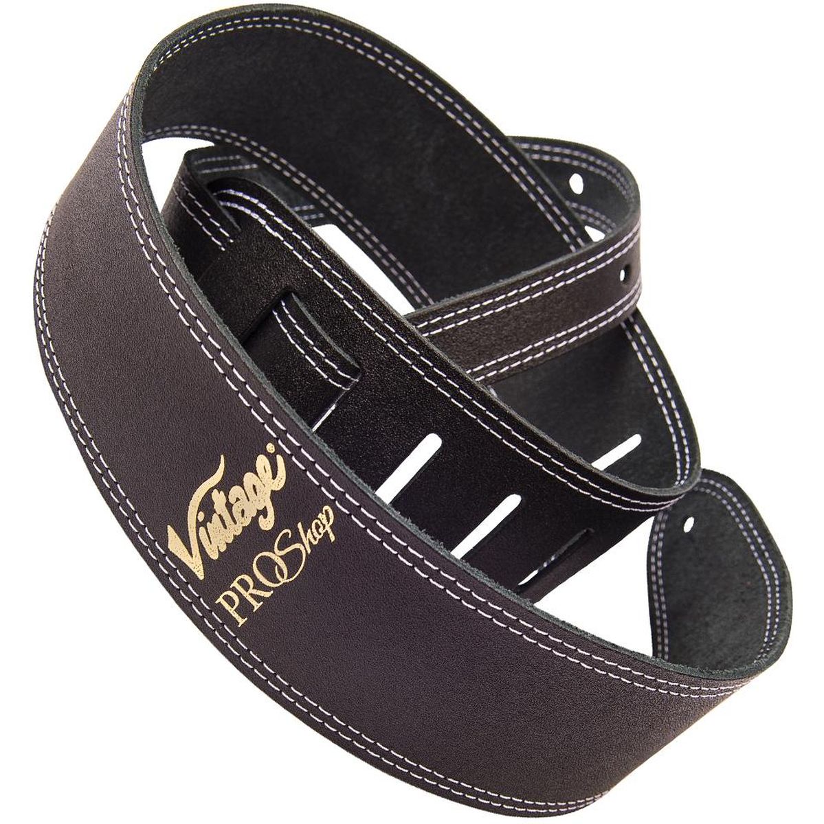 Vintage Proshop Double Stitched 2.5 inch Leather Strap - Black