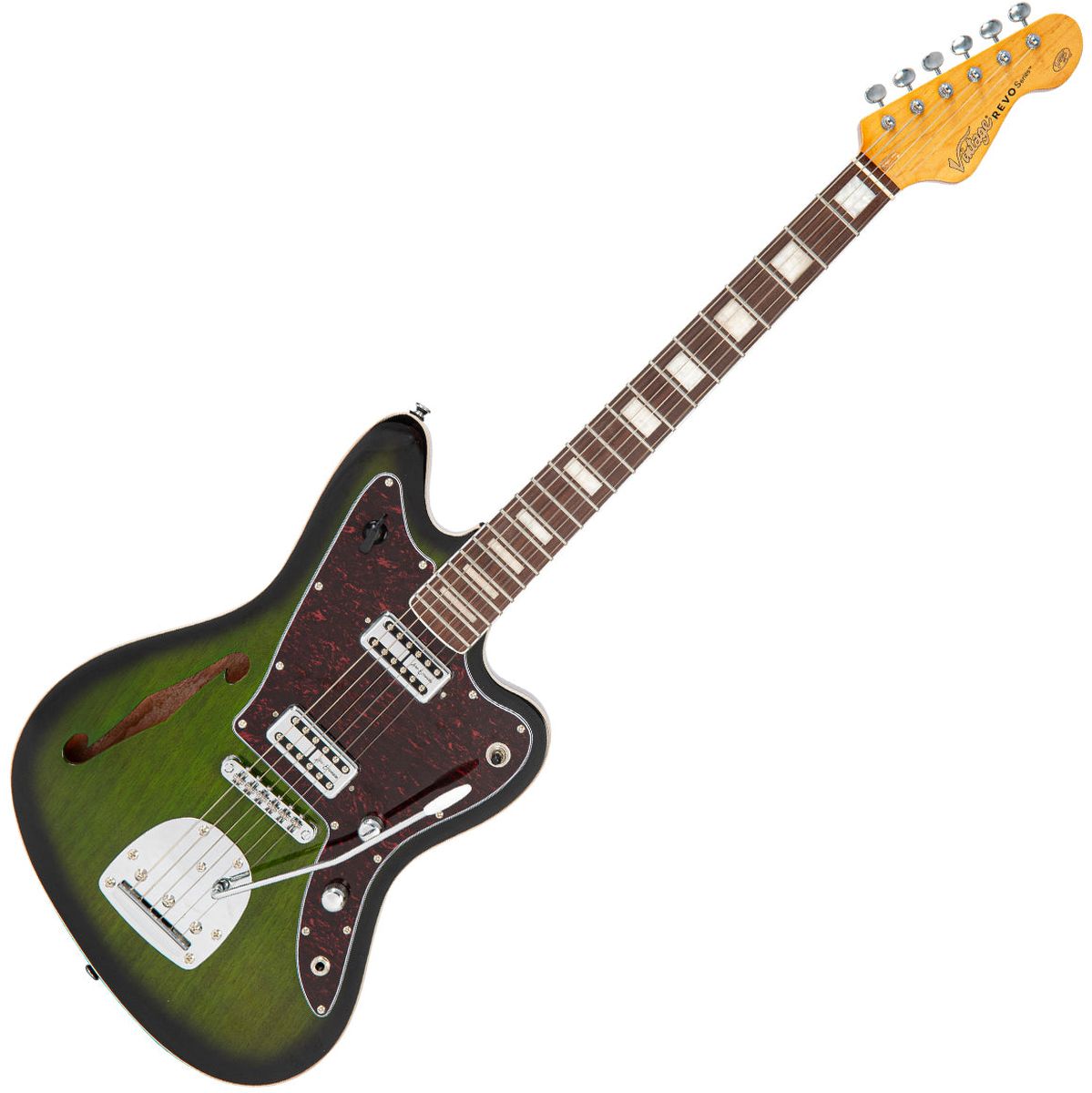 Vintage Revo Series Surfmaster Thinline Twin Guitar - Greenburst