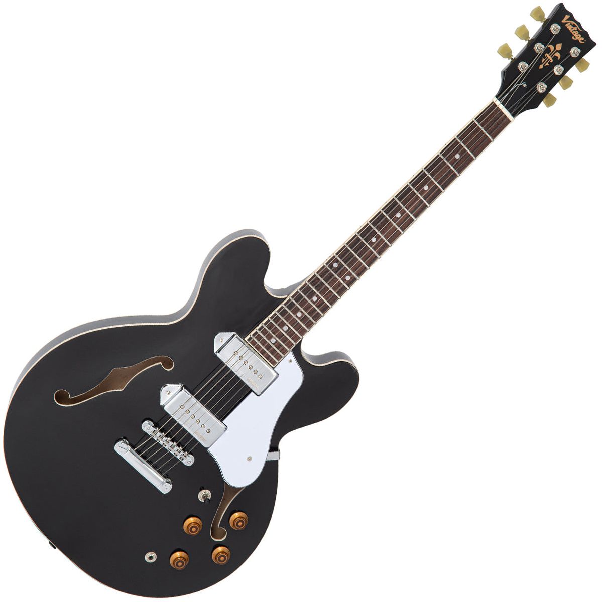 Vintage Semi-Acoustic Guitar - Chrome Soapbar - Gloss Black