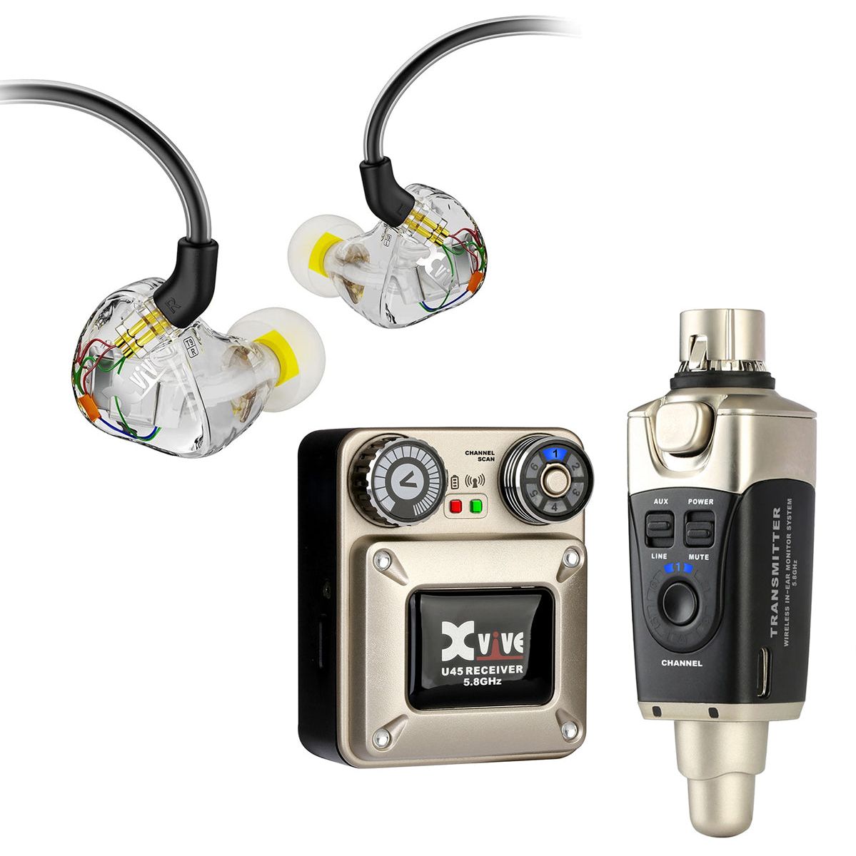Xvive U45T9 - 5.8 GHz Wireless In Ear Monitor System Plus In Ear Montors & Case