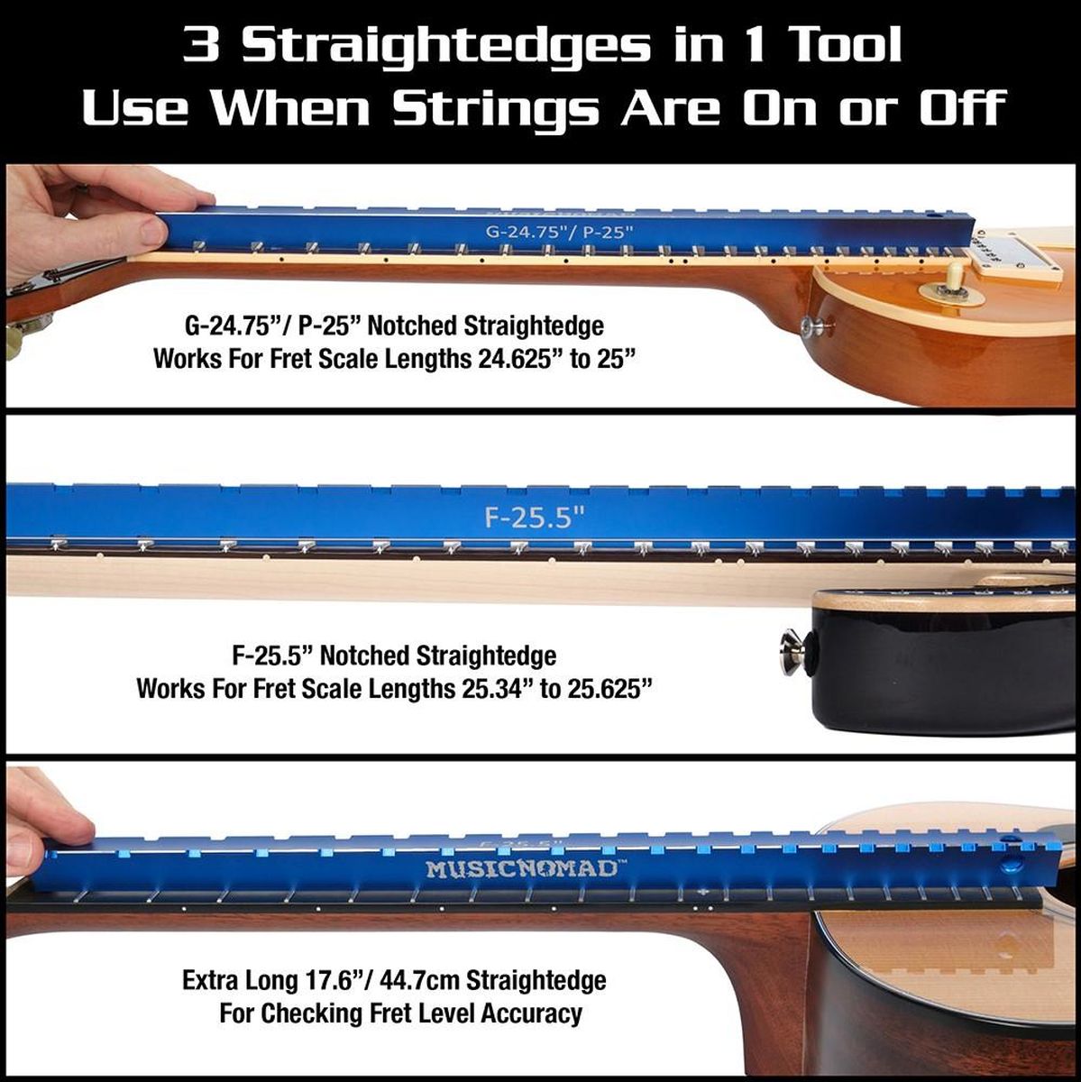 MusicNomad Tri-Beam 3 'N 1 Dual Notched Straightedge