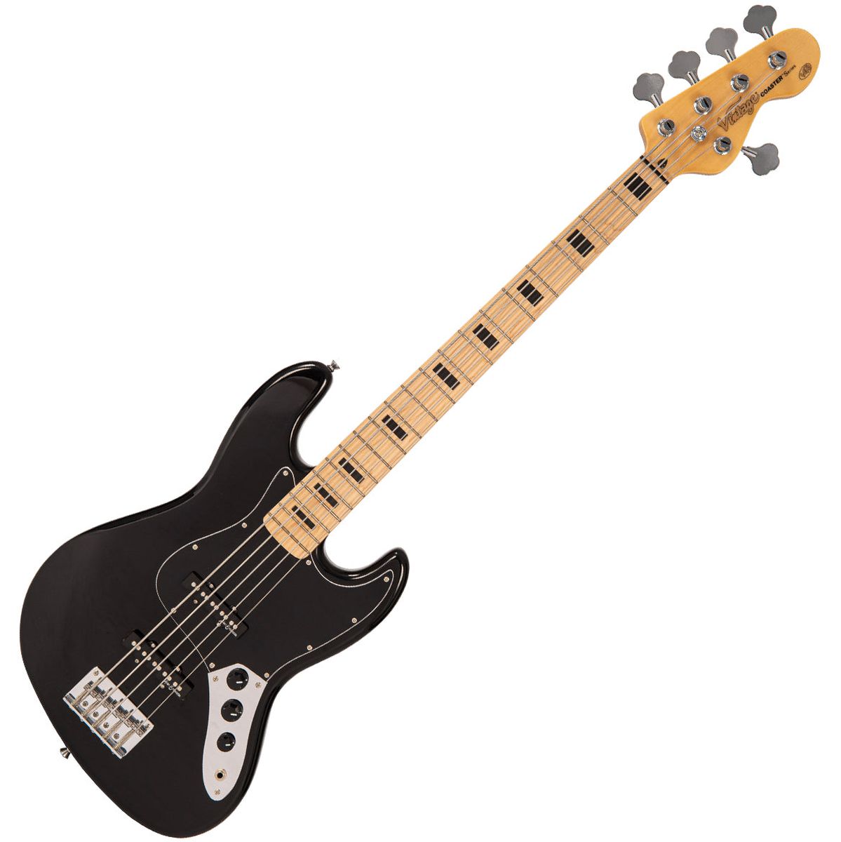 Vintage V49 5 String Coaster Series Bass Guitar - Gloss Black