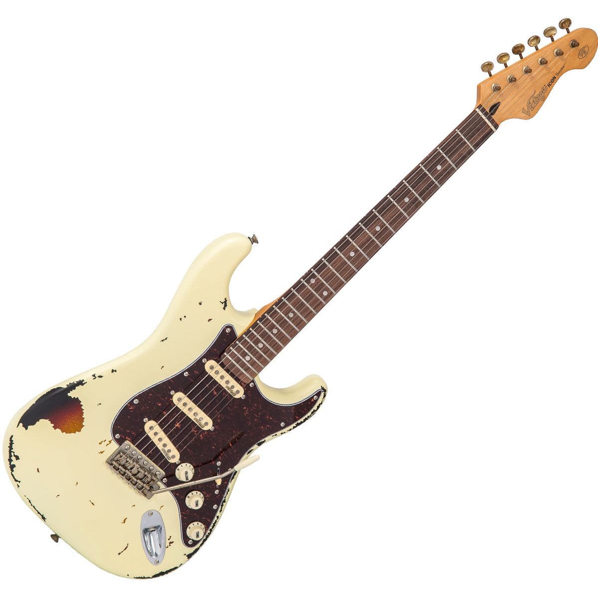 Vintage V6 Icon - Distressed White On Sunburst