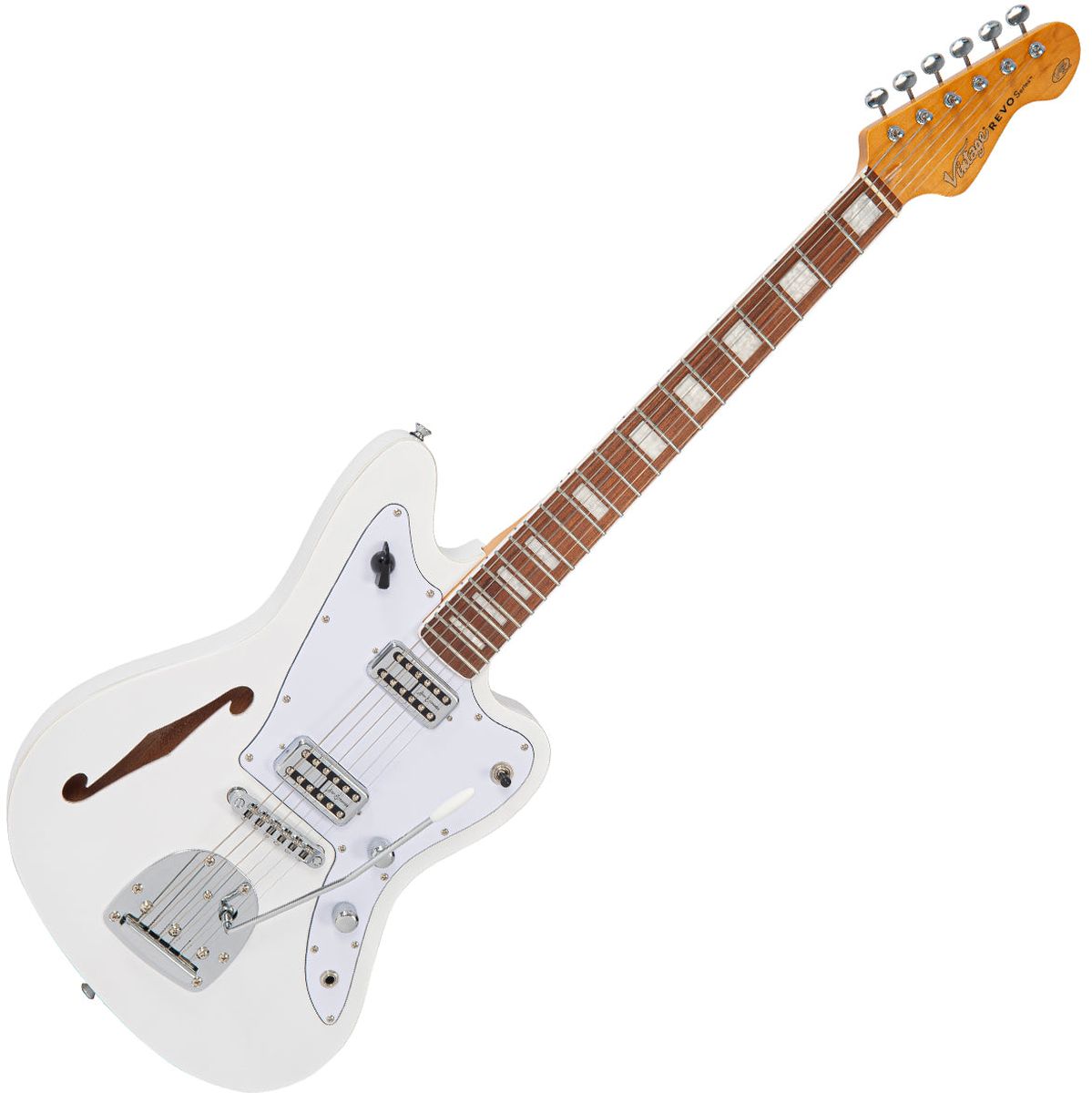 Vintage Revo Series Surfmaster Thinline Twin Guitar - Arctic White