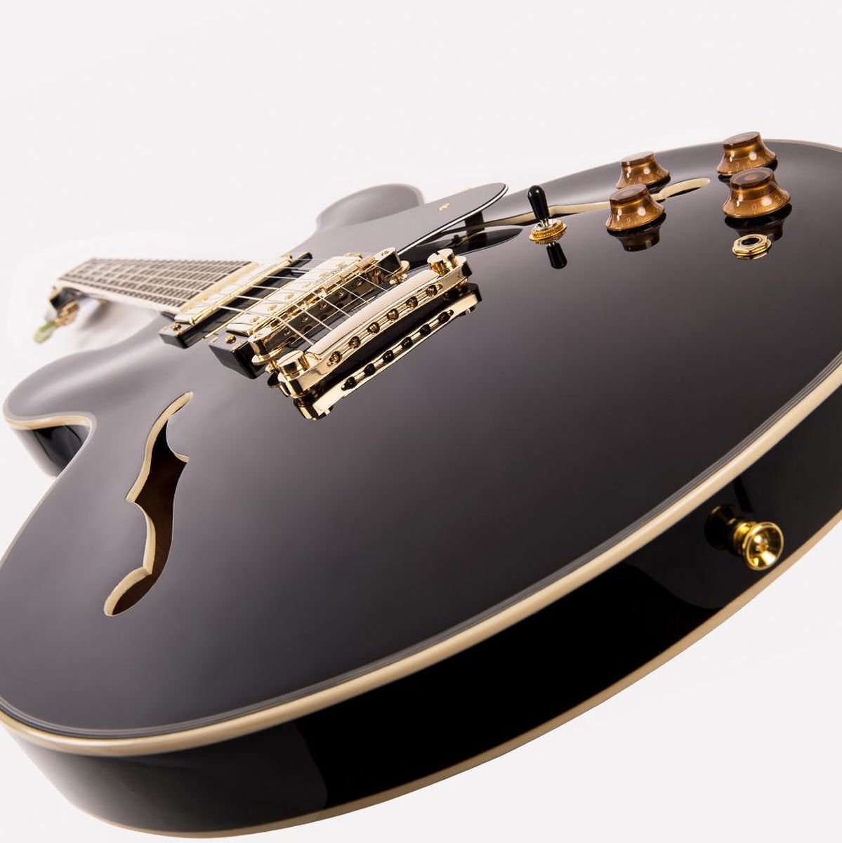Vintage Semi-Acoustic Guitar - Gold Hardware - Gloss Black